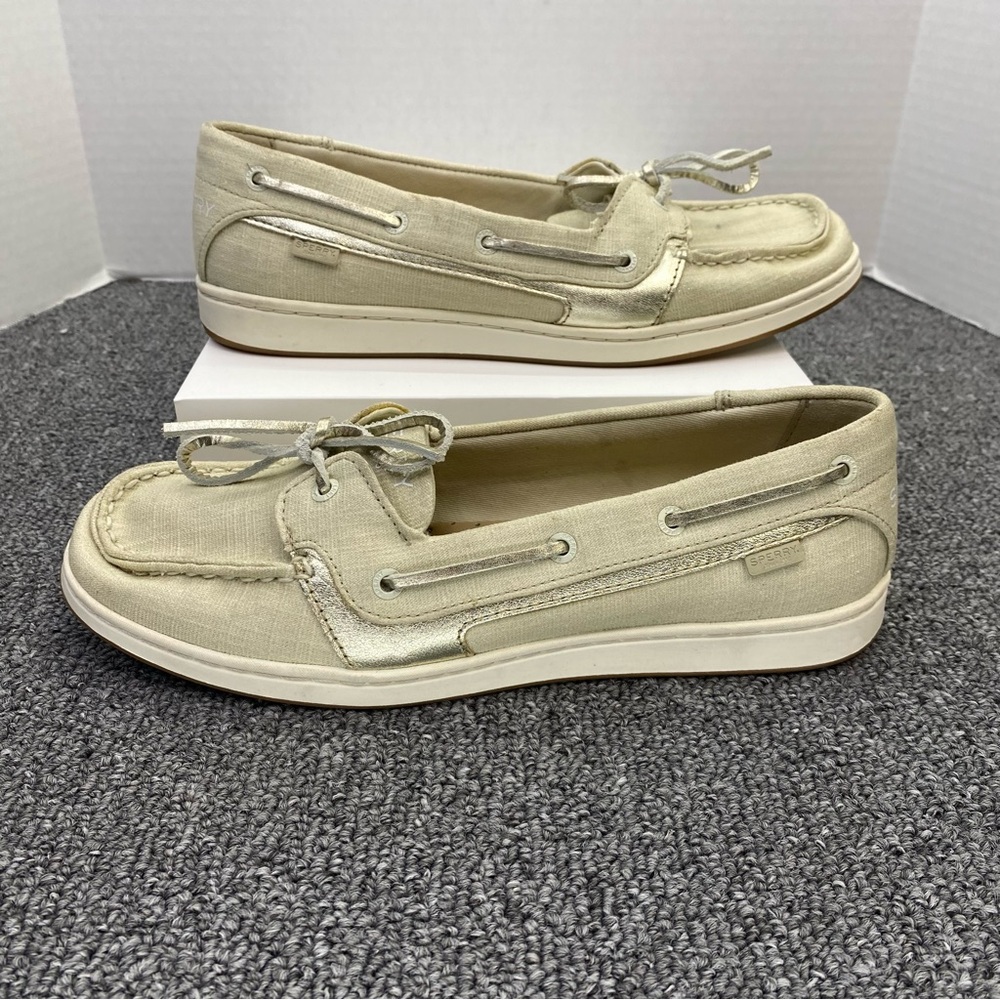 Sperry Starfish Leather Boat Cream Shoes Women's 9 Shimmer Light Academia Preppy